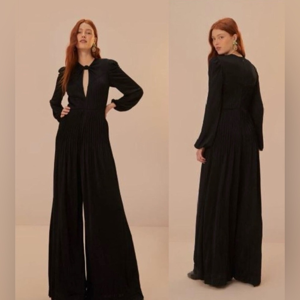 NWT Farm Rio Black Pleated Knot Front Pants Wide Leg Jumpsuit XS